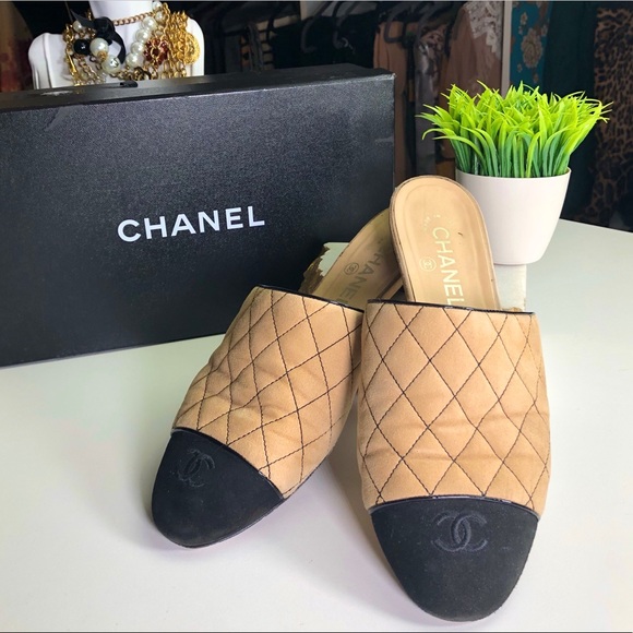 chanel quilted mules